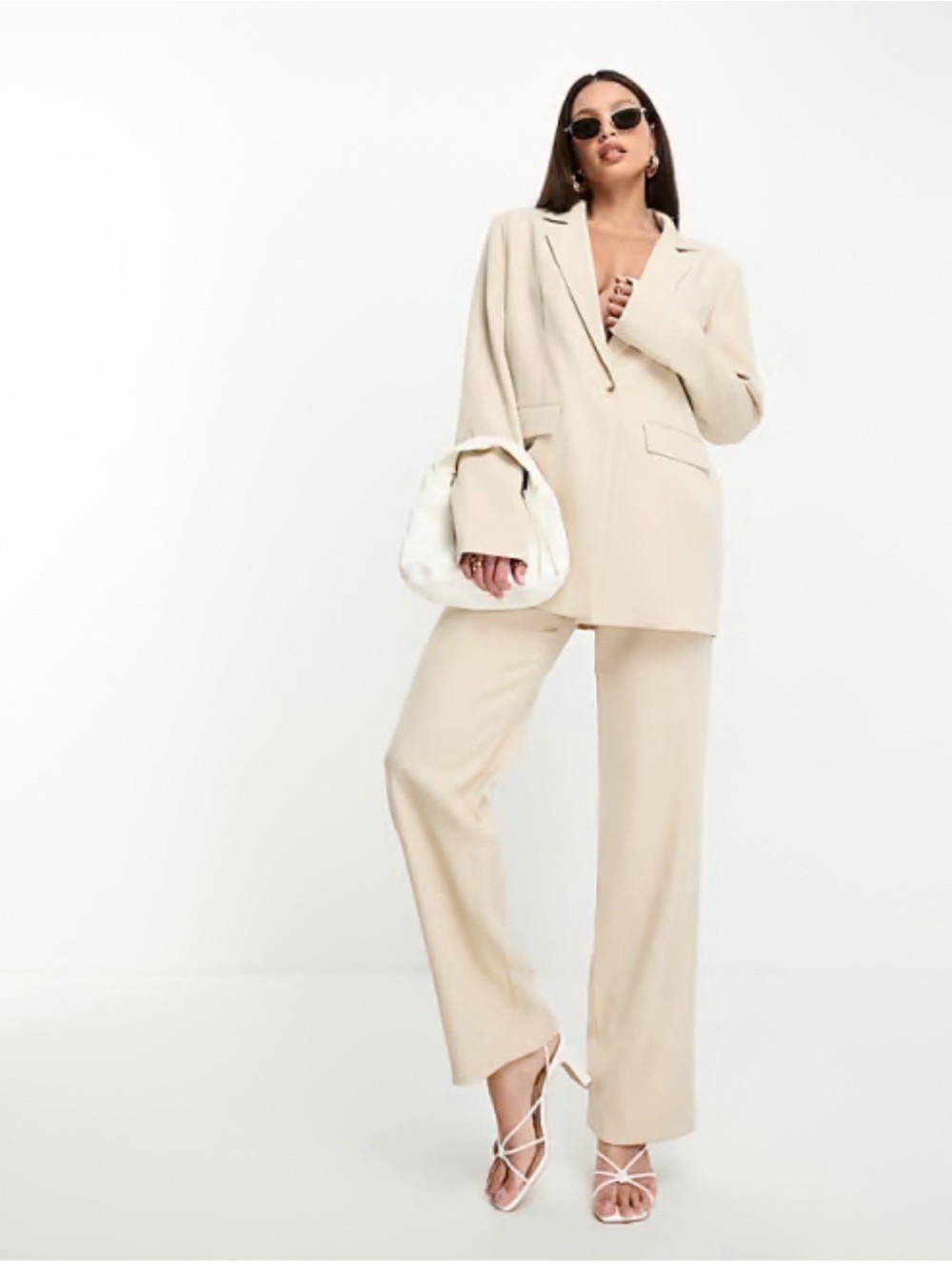 NWT 4th & Reckless Tall Cream Blazer & Wide Leg Pants Set Size S